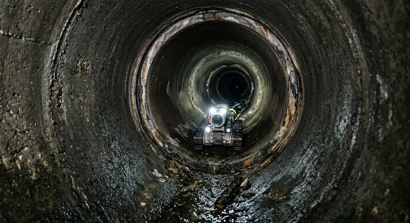 Robotic sewer camera inspecting pipe interior for Sewer Line Cleaning in Helotes
